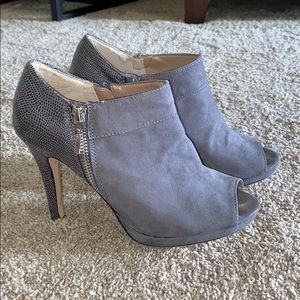 Style & Co. gray suede peep toe booties